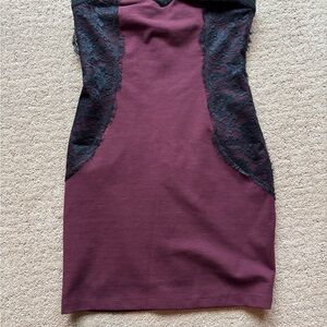 Romeo & Juliet Couture Burgundy Black Lace Strapless Bodycon Dress Zip M